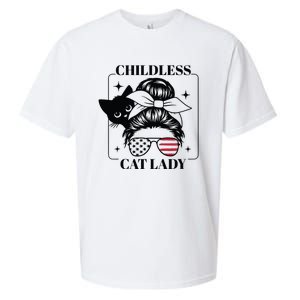 This Childless Cat Lady Ladies Is Voting Messy Bun 2024 Sueded Cloud Jersey T-Shirt