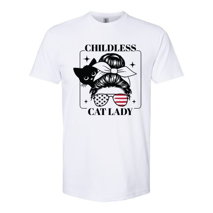 This Childless Cat Lady Ladies Is Voting Messy Bun 2024 Softstyle CVC T-Shirt