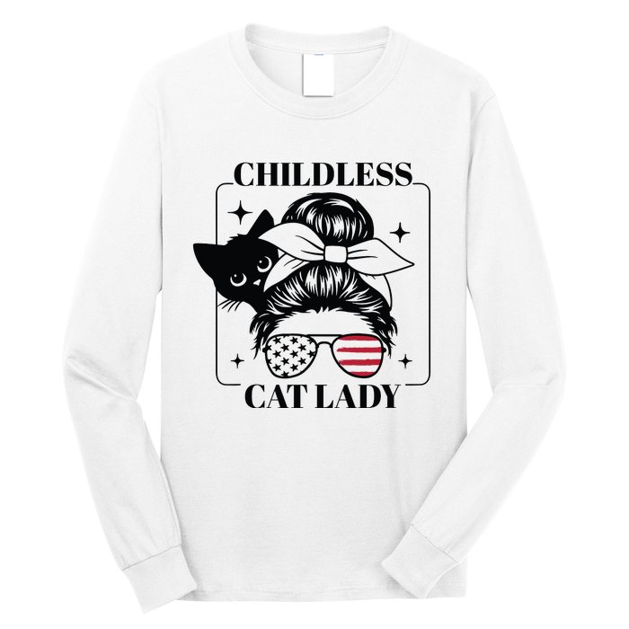 This Childless Cat Lady Ladies Is Voting Messy Bun 2024 Long Sleeve Shirt