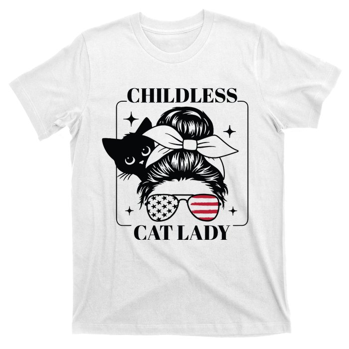 This Childless Cat Lady Ladies Is Voting Messy Bun 2024 T-Shirt