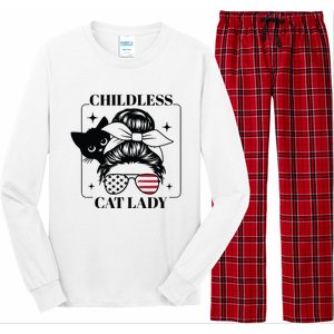 This Childless Cat Lady Ladies Is Voting Messy Bun 2024 Long Sleeve Pajama Set