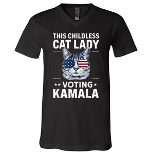 This Childless Cat Lady Is Voting Kamalaharris 2024 Voting Kamala Election 2024 V-Neck T-Shirt