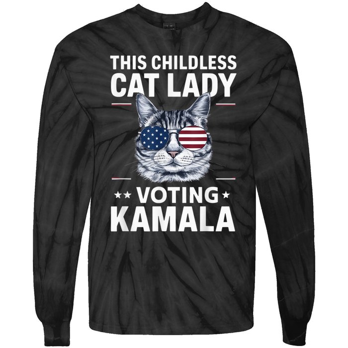 This Childless Cat Lady Is Voting Kamalaharris 2024 Voting Kamala Election 2024 Tie-Dye Long Sleeve Shirt