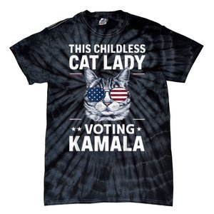 This Childless Cat Lady Is Voting Kamalaharris 2024 Voting Kamala Election 2024 Tie-Dye T-Shirt