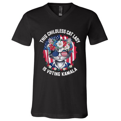 This Childless Cat Lady Ladies Is Voting Kamala 2024 Voting Kamala Election 2024 V-Neck T-Shirt