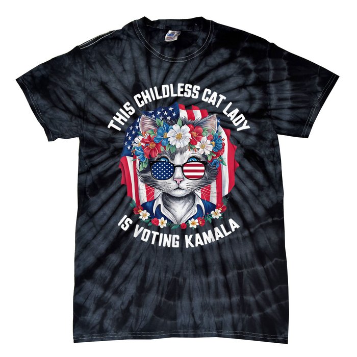 This Childless Cat Lady Ladies Is Voting Kamala 2024 Voting Kamala Election 2024 Tie-Dye T-Shirt