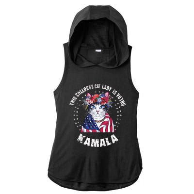 This Childless Cat Lady Ladies Is Voting Kamala 2024 Voting Kamala Election 2024 Ladies PosiCharge Tri-Blend Wicking Draft Hoodie Tank