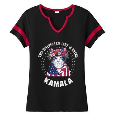 This Childless Cat Lady Ladies Is Voting Kamala 2024 Voting Kamala Election 2024 Ladies Halftime Notch Neck Tee