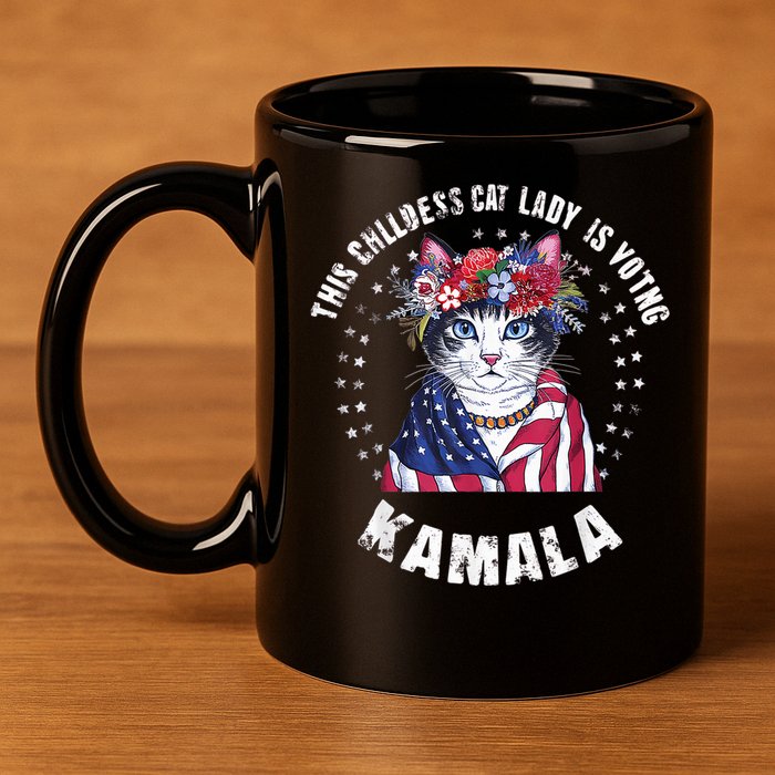 This Childless Cat Lady Ladies Is Voting Kamala 2024 Voting Kamala Election 2024 11oz C Handle Ceramic Mug