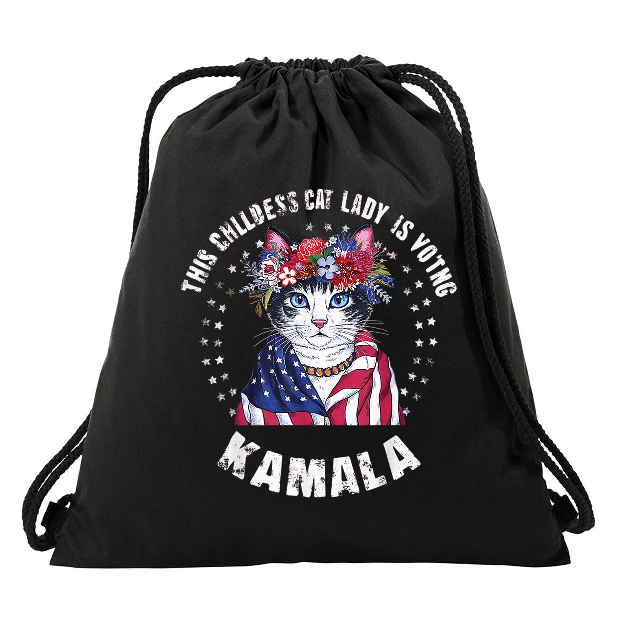 This Childless Cat Lady Ladies Is Voting Kamala 2024 Voting Kamala Election 2024 Drawstring Bag