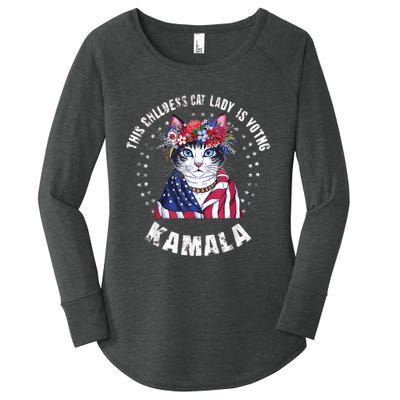 This Childless Cat Lady Ladies Is Voting Kamala 2024 Voting Kamala Election 2024 Women's Perfect Tri Tunic Long Sleeve Shirt