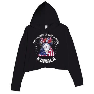 This Childless Cat Lady Ladies Is Voting Kamala 2024 Voting Kamala Election 2024 Crop Fleece Hoodie