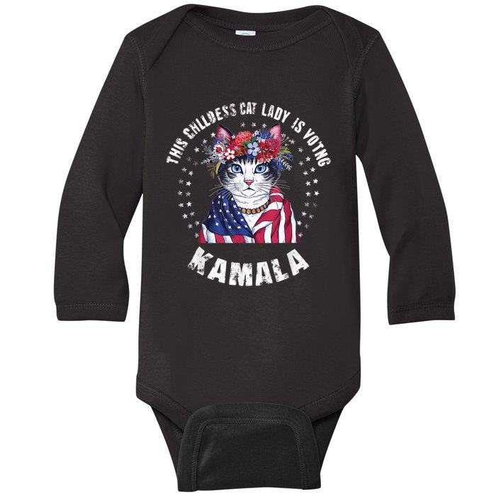 This Childless Cat Lady Ladies Is Voting Kamala 2024 Voting Kamala Election 2024 Baby Long Sleeve Bodysuit