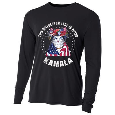 This Childless Cat Lady Ladies Is Voting Kamala 2024 Voting Kamala Election 2024 Cooling Performance Long Sleeve Crew