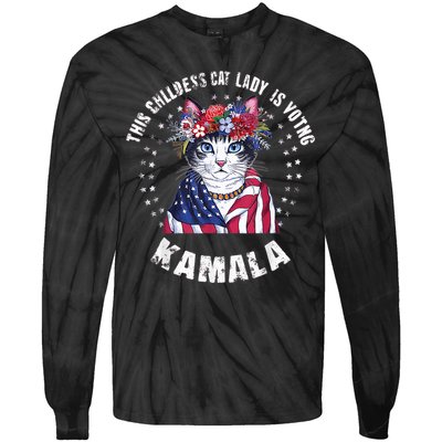 This Childless Cat Lady Ladies Is Voting Kamala 2024 Voting Kamala Election 2024 Tie-Dye Long Sleeve Shirt