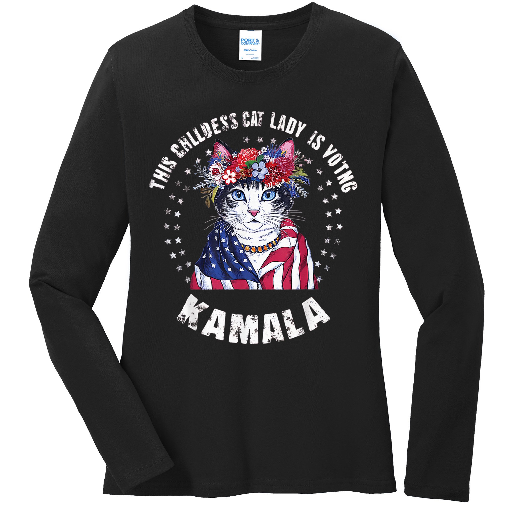 This Childless Cat Lady Ladies Is Voting Kamala 2024 Voting Kamala Election 2024 Ladies Long Sleeve Shirt