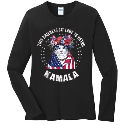 This Childless Cat Lady Ladies Is Voting Kamala 2024 Voting Kamala Election 2024 Ladies Long Sleeve Shirt