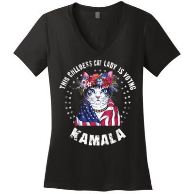 This Childless Cat Lady Ladies Is Voting Kamala 2024 Voting Kamala Election 2024 Women's V-Neck T-Shirt