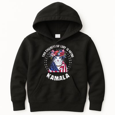 This Childless Cat Lady Ladies Is Voting Kamala 2024 Voting Kamala Election 2024 Kids Hoodie