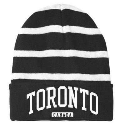 Toronto Canada College University Style Striped Beanie with Solid Band