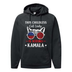 This Childless Cat Lady Ladies Is Voting Kamala Voting Kamala Election 2024 Performance Fleece Hoodie