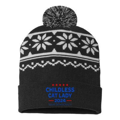 The Childless Cat Lady 2024 For President Us Flag Vintage USA-Made Snowflake Beanie