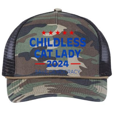 The Childless Cat Lady 2024 For President Us Flag Vintage Retro Rope Trucker Hat Cap