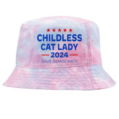 The Childless Cat Lady 2024 For President Us Flag Vintage Tie-Dyed Bucket Hat