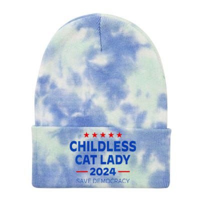 The Childless Cat Lady 2024 For President Us Flag Vintage Tie Dye 12in Knit Beanie