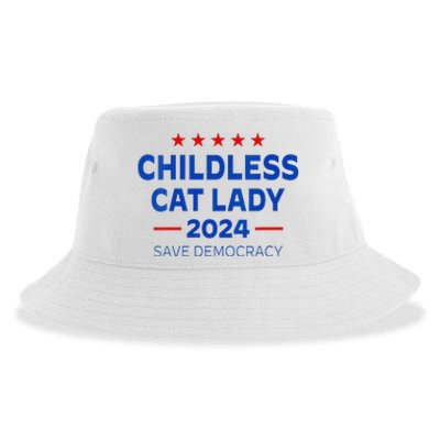 The Childless Cat Lady 2024 For President Us Flag Vintage Sustainable Bucket Hat