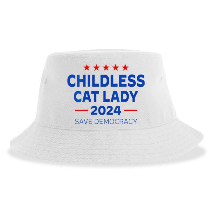 The Childless Cat Lady 2024 For President Us Flag Vintage Sustainable Bucket Hat