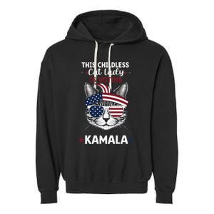 This Childless Cat Lady Ladies Is Voting Kamala Election 24 Garment-Dyed Fleece Hoodie