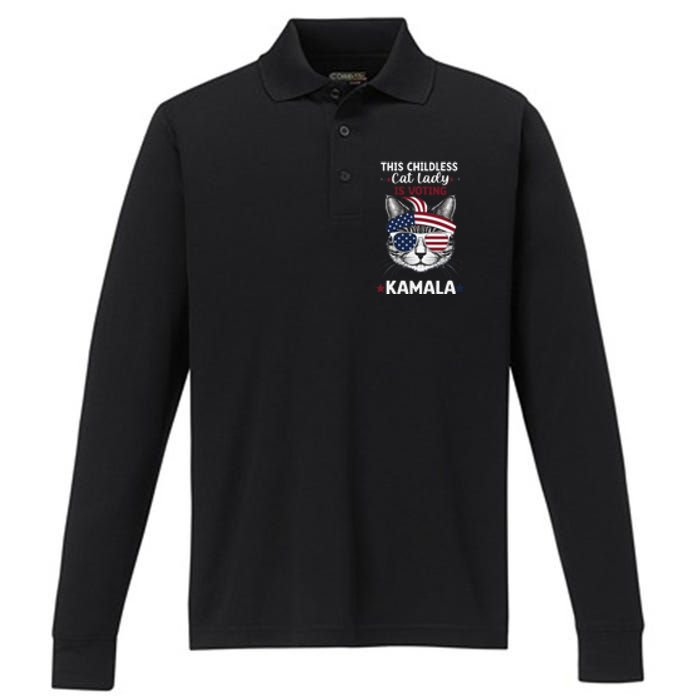 This Childless Cat Lady Ladies Is Voting Kamala Election 24 Performance Long Sleeve Polo