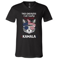 This Childless Cat Lady Ladies Is Voting Kamala Election 24 V-Neck T-Shirt