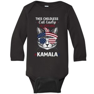 This Childless Cat Lady Ladies Is Voting Kamala Election 24 Baby Long Sleeve Bodysuit