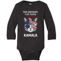 This Childless Cat Lady Ladies Is Voting Kamala Election 24 Baby Long Sleeve Bodysuit