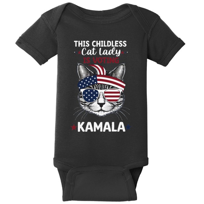 This Childless Cat Lady Ladies Is Voting Kamala Election 24 Baby Bodysuit