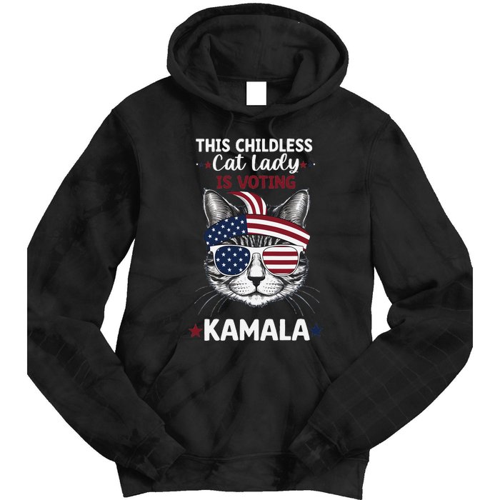 This Childless Cat Lady Ladies Is Voting Kamala Election 24 Tie Dye Hoodie