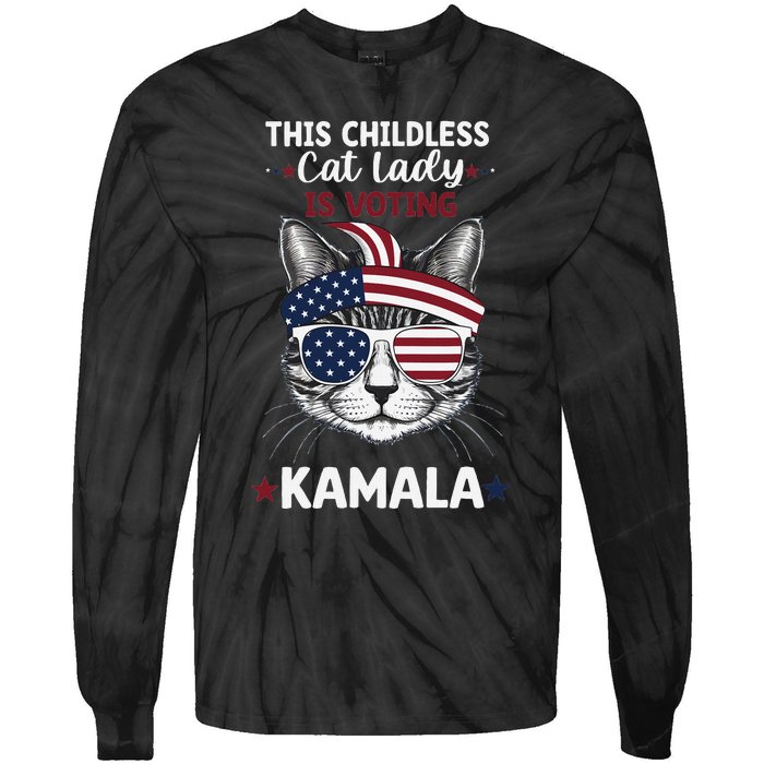 This Childless Cat Lady Ladies Is Voting Kamala Election 24 Tie-Dye Long Sleeve Shirt