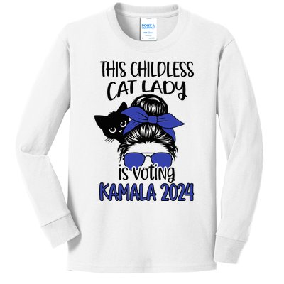 This Childless Cat Lady Is Voting Kamala 2024 Election Kids Long Sleeve Shirt