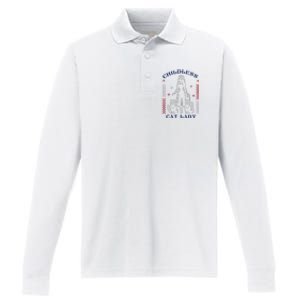 This Childless Cat Lady Ladies Is Voting Retro 2024 Usa Performance Long Sleeve Polo