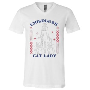 This Childless Cat Lady Ladies Is Voting Retro 2024 Usa V-Neck T-Shirt