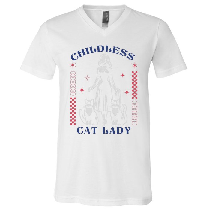 This Childless Cat Lady Ladies Is Voting Retro 2024 Usa V-Neck T-Shirt