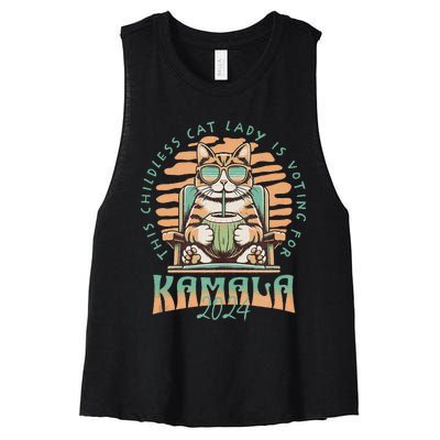 This Childless Cat Lady Is Voting Kamala Harris 2024 Women's Racerback Cropped Tank