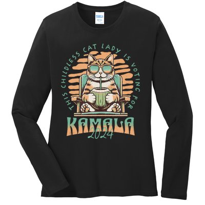 This Childless Cat Lady Is Voting Kamala Harris 2024 Ladies Long Sleeve Shirt