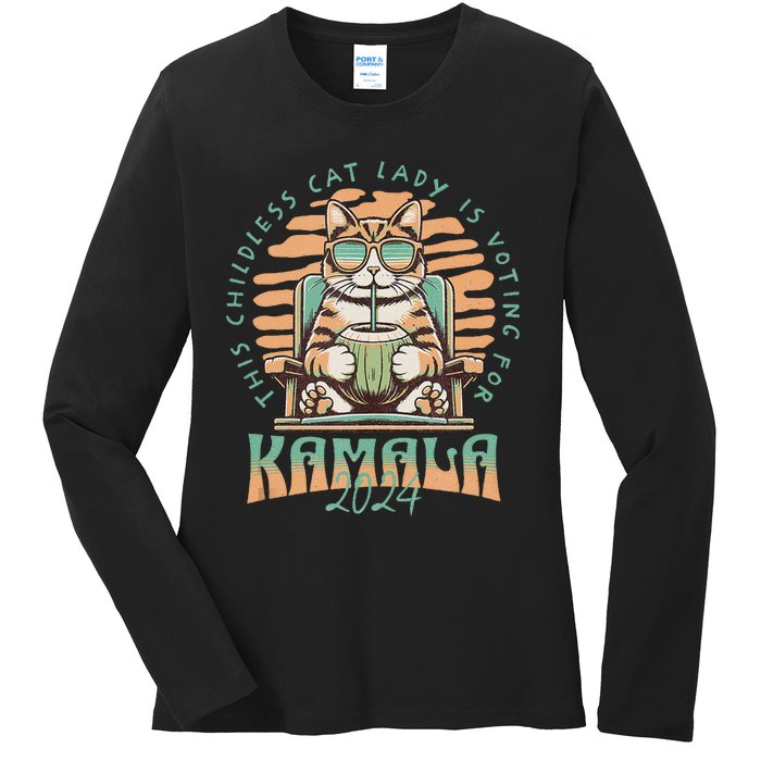 This Childless Cat Lady Is Voting Kamala Harris 2024 Ladies Long Sleeve Shirt