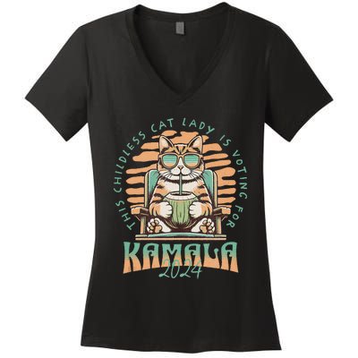 This Childless Cat Lady Is Voting Kamala Harris 2024 Women's V-Neck T-Shirt