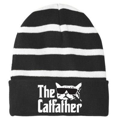 The Catfather Cat Daddy Funny Gif Striped Beanie with Solid Band