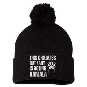 This Childless Cat Lady Is Voting Kamala Pom Pom 12in Knit Beanie