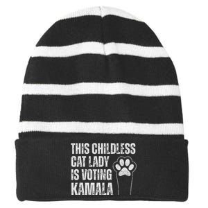 This Childless Cat Lady Is Voting Kamala Striped Beanie with Solid Band